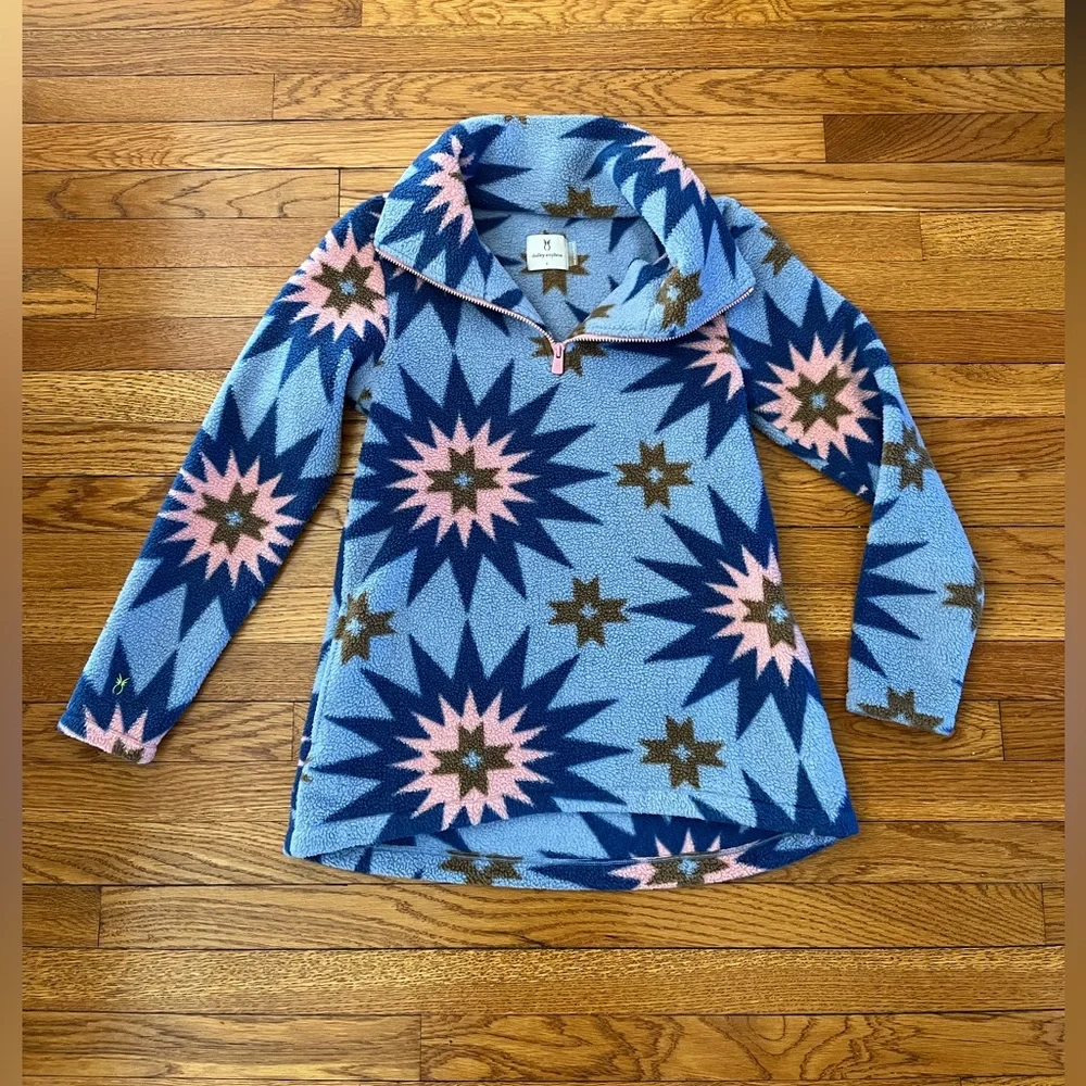 DUDLEY STEPHENS Fleece Half Zip Pullover Women S Blue Pink Americana Patchwork - Picture 1 of 10